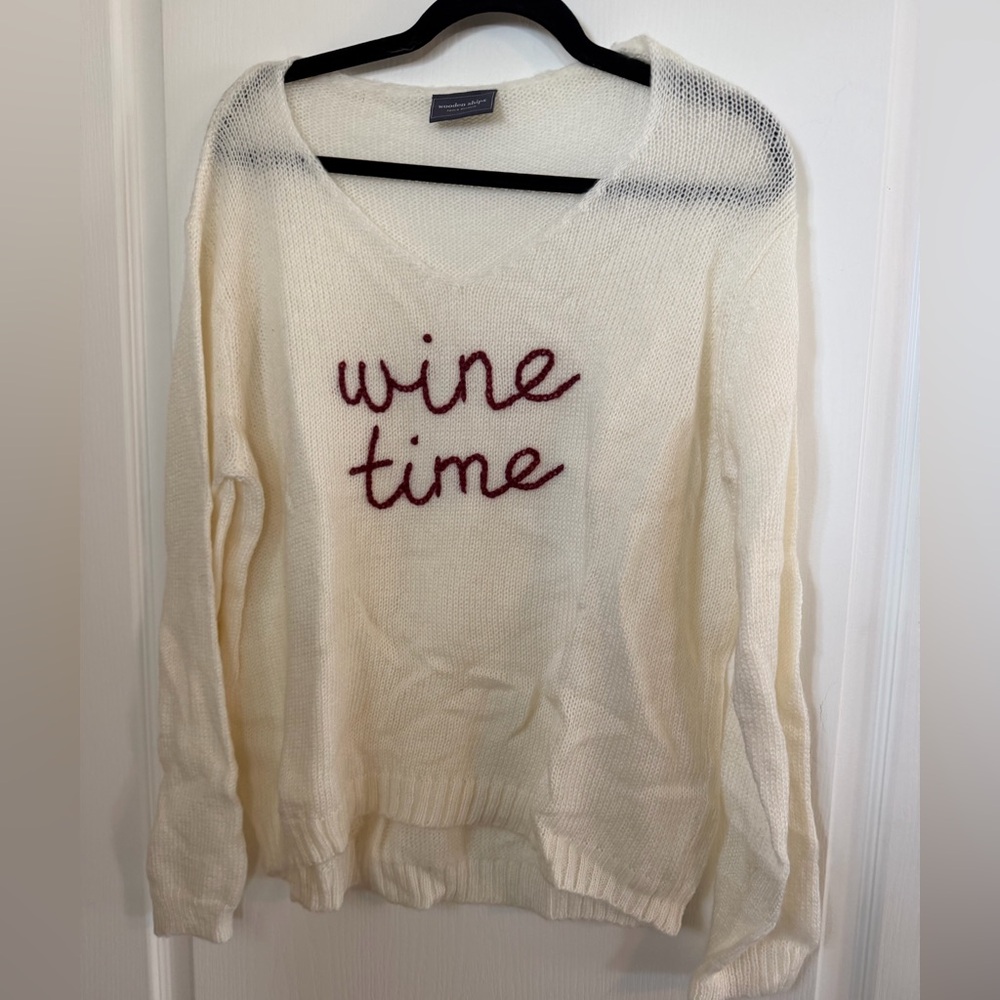 NWOT Lightweight Wine Time Embroidery Sweater Sz M/L